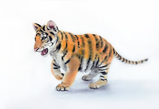 Tiger Cub  Watercolor Painting - Baby Tiger