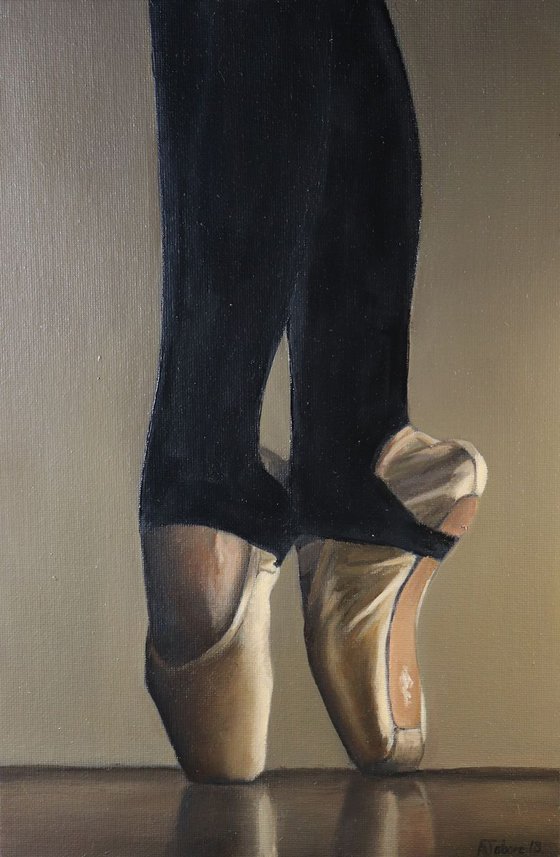 On Pointe, Figurative Oil Painting, Ballerina, Dance, Framed and Ready to Hang