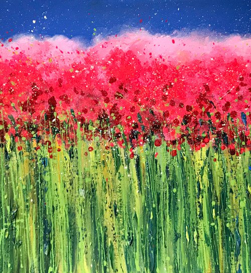 lime green and crimson blossom by Emma Sian Pritchard