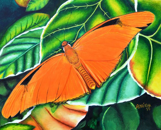 Orange Butterfly On Green Fauna