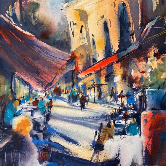 Cafe in Yerevan - original watercolor