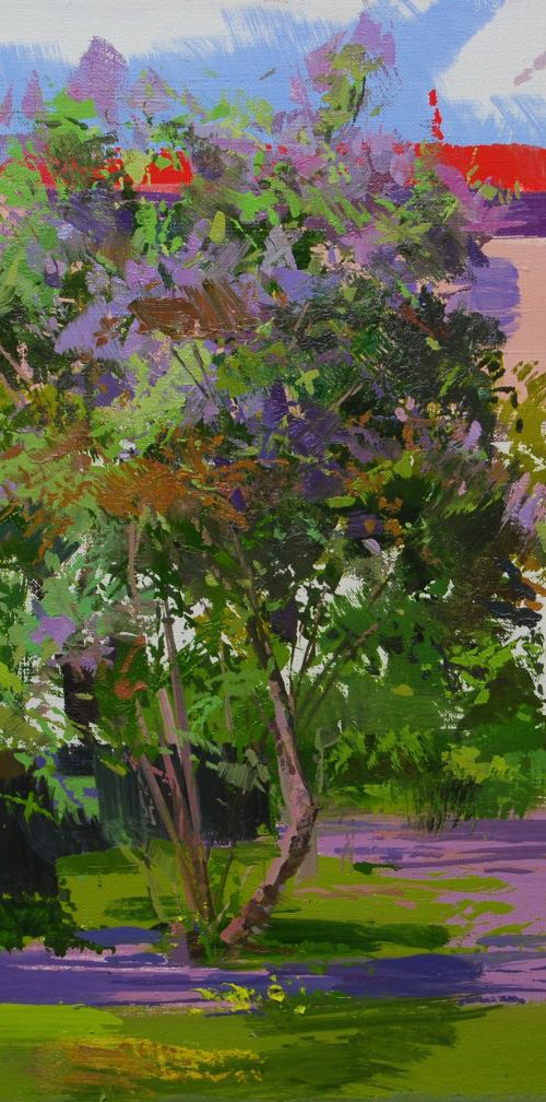 Contemporary Landscape Painting,  " Lilacs " (418ll15) by Yuri Pysar