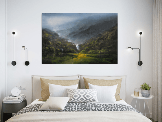 " The secret of the green valley - The way of waterfall " W 120 x H 80 cm
