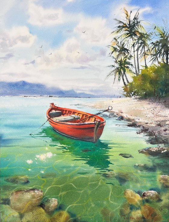 Red Boat in Emerald Bay