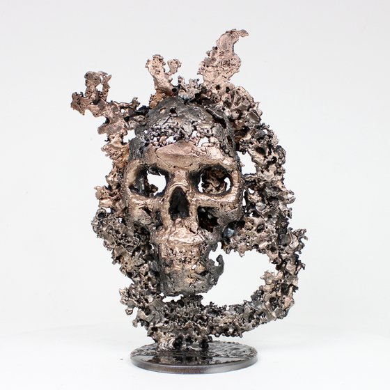 Skull mountain 51-22 - Skull in steel and bronze on a lace metal