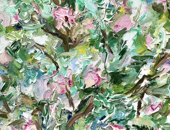 Lilac Tree - landscape art, original oil on canvas, gift