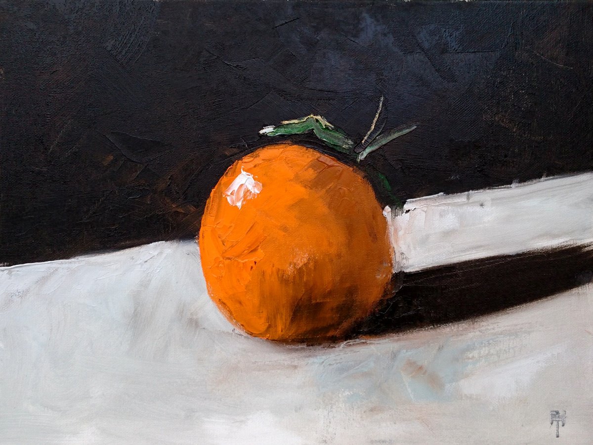 Impressionistic Still Life Acrylic Painting By Alan Harris, 16 X 12, Still Life With Orange, Original Artwork