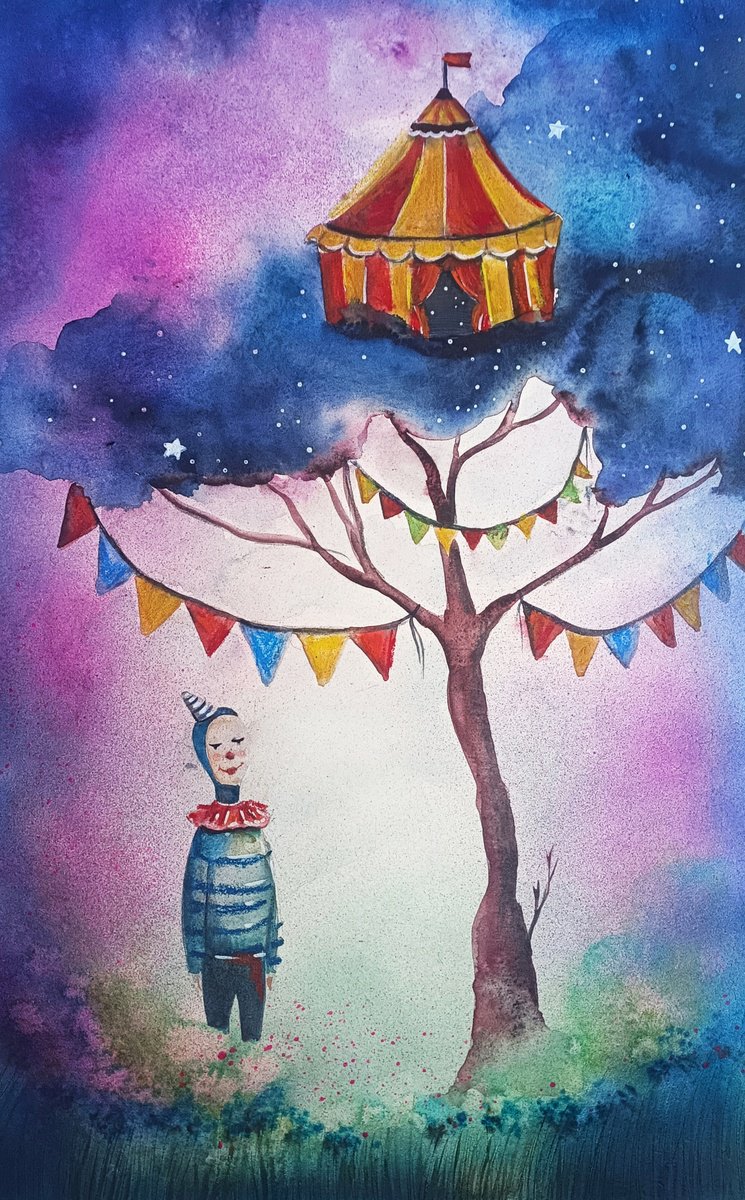 Surrealistic Painting , The Circus That Never Lands By Evgenia Smirnova, 15 X 22, Artwork For Sale On Artfinder