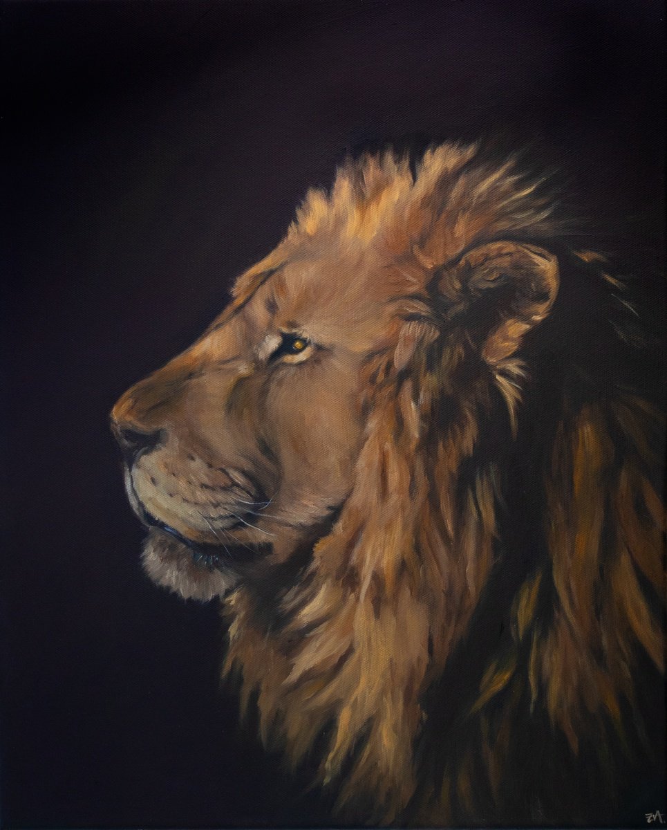 Photorealistic Animal Oil Painting By Eva Chen, 16 X 20, Midnight King, Original Artwork