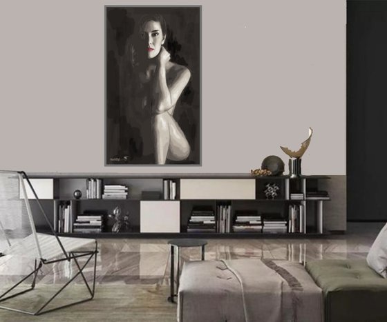 NUDE IN BLACK AND GREY #7  27"X45.5"