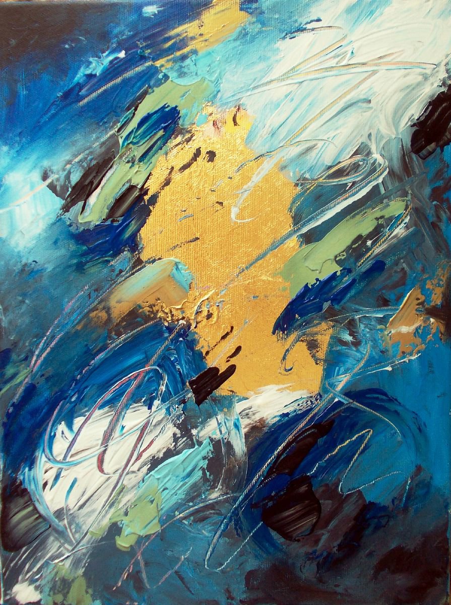 Blue thunder II-Abstract Acrylic Painting on Canvas-Small Abstract Painting by Antigoni Tziora
