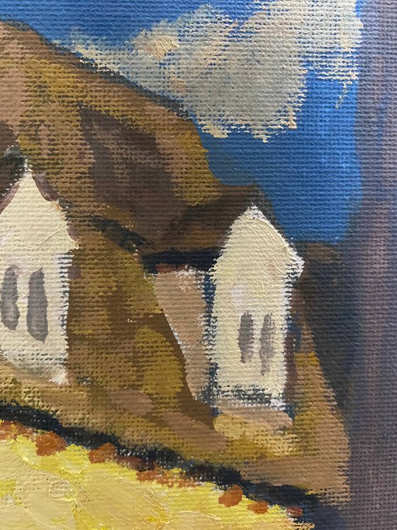 Original Oil Painting Wall Art Artwork Signed Hand Made Jixiang Dong Canvas 25cm × 30cm The House In Front small building Impressionism