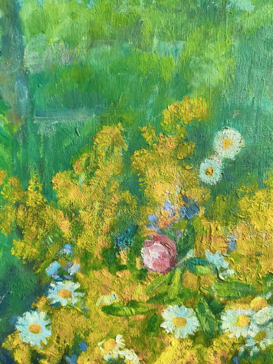 Summer bouquet on the bench