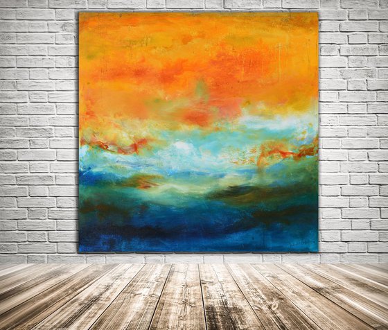 Abstract blue and yellow painting - Skyline over Pacific