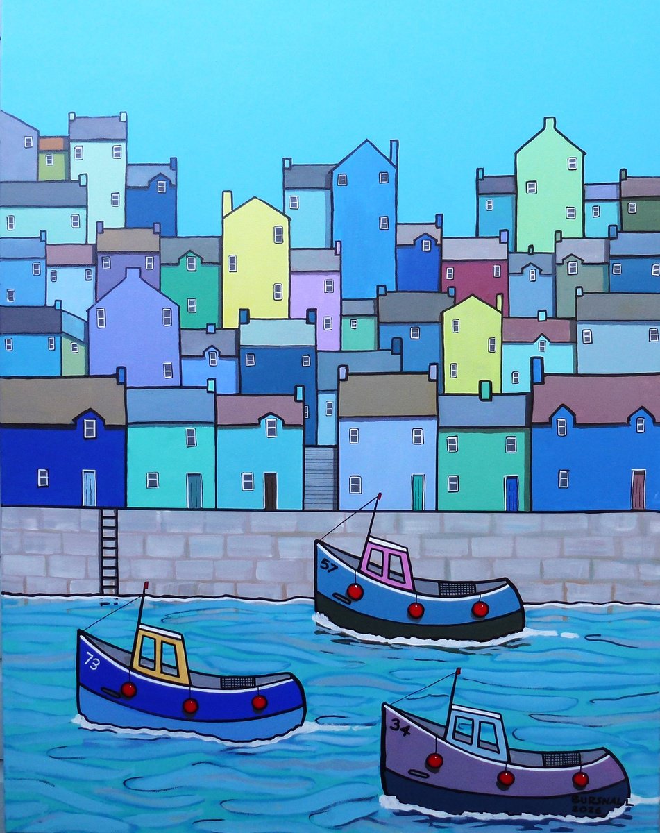 Naive Acrylic Painting , Lemon Quay By Paul Bursnall, 28 X 36, Artwork For Sale On Artfinder