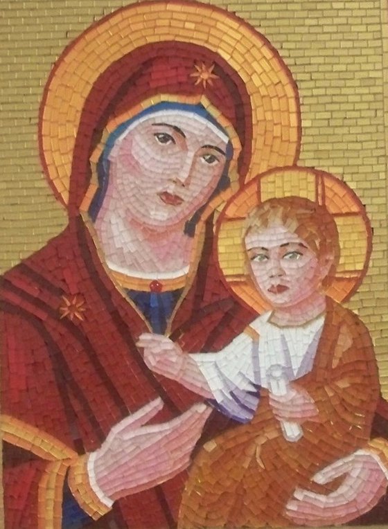 Mother and Child - byzantine glass mosaic Icon; sacred art; religious art
