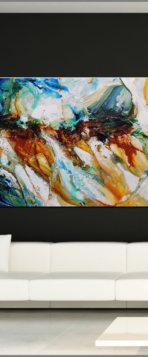 Beaches 240cm x 100cm Sienna Green Textured Abstract Art by Franko