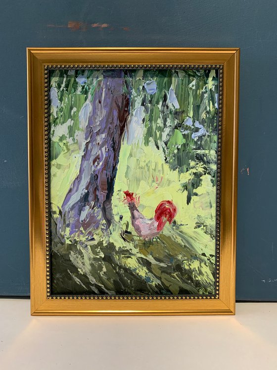 Trees and chicken.