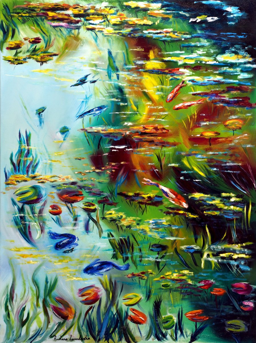 Impressionistic Landscape Oil Painting By Ruslana Levandovska, 30 X 40", The Pond Of Peacefulness Ii, Original Artwork