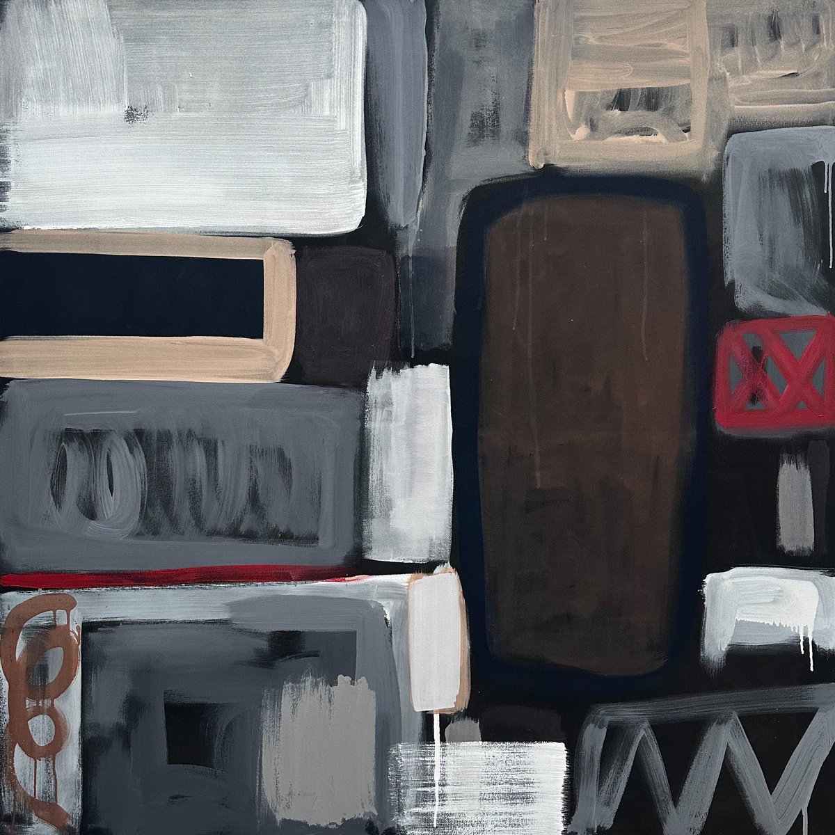 Geometric Abstract Acrylic Painting By Omar Obaid, 59 X 59", Follow Me, Original Artwork