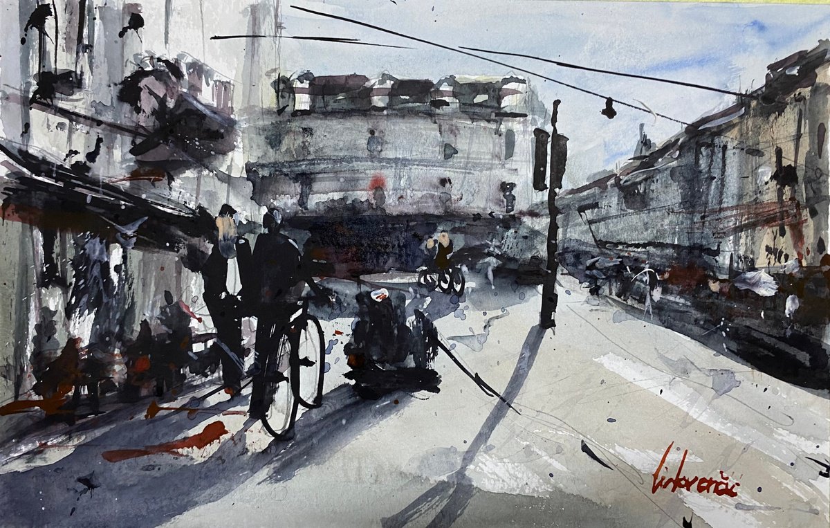Impressionistic Cityscapes Watercolour By Tihomir Cirkvencic, 10 X 7", Copenhagen Street Scene, Original Artwork