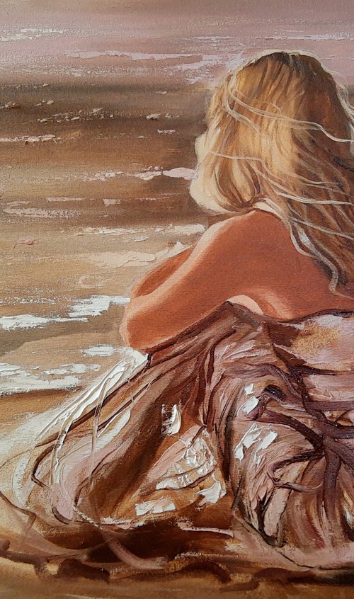 " SEA  ... "-  SKY SEA SAND liGHt  ORIGINAL OIL PAINTING, GIFT, PALETTE KNIFE by Monika Luniak