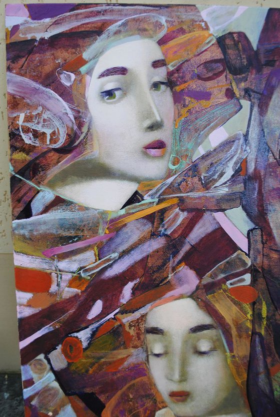 Original oil painting "Shy striving and doubt" signed abstract women by Каte К.ulish