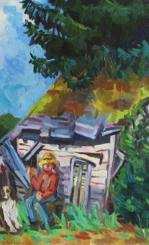 Old house in the wood landscape painting by Kateryna Bortsova