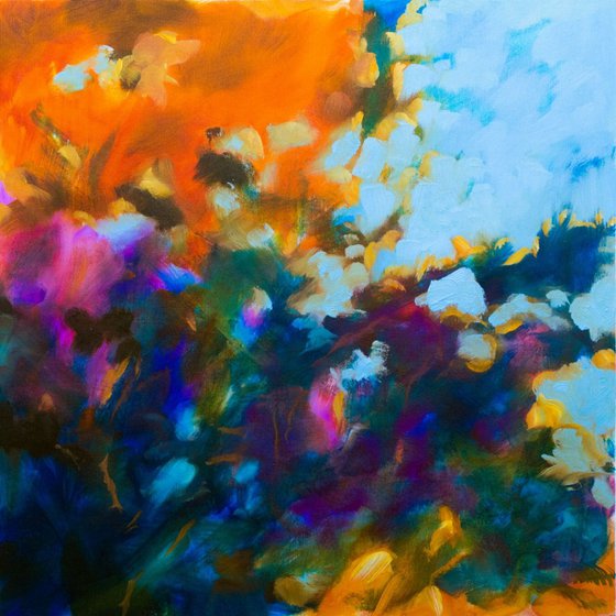 "Floral abstract - Autumn light #2" - medium size - oil painting 60X60cm