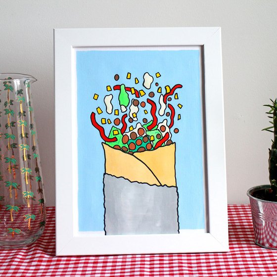 Exploding Burrito Mexican Food Pop Art Painting On A4 Unframed Paper