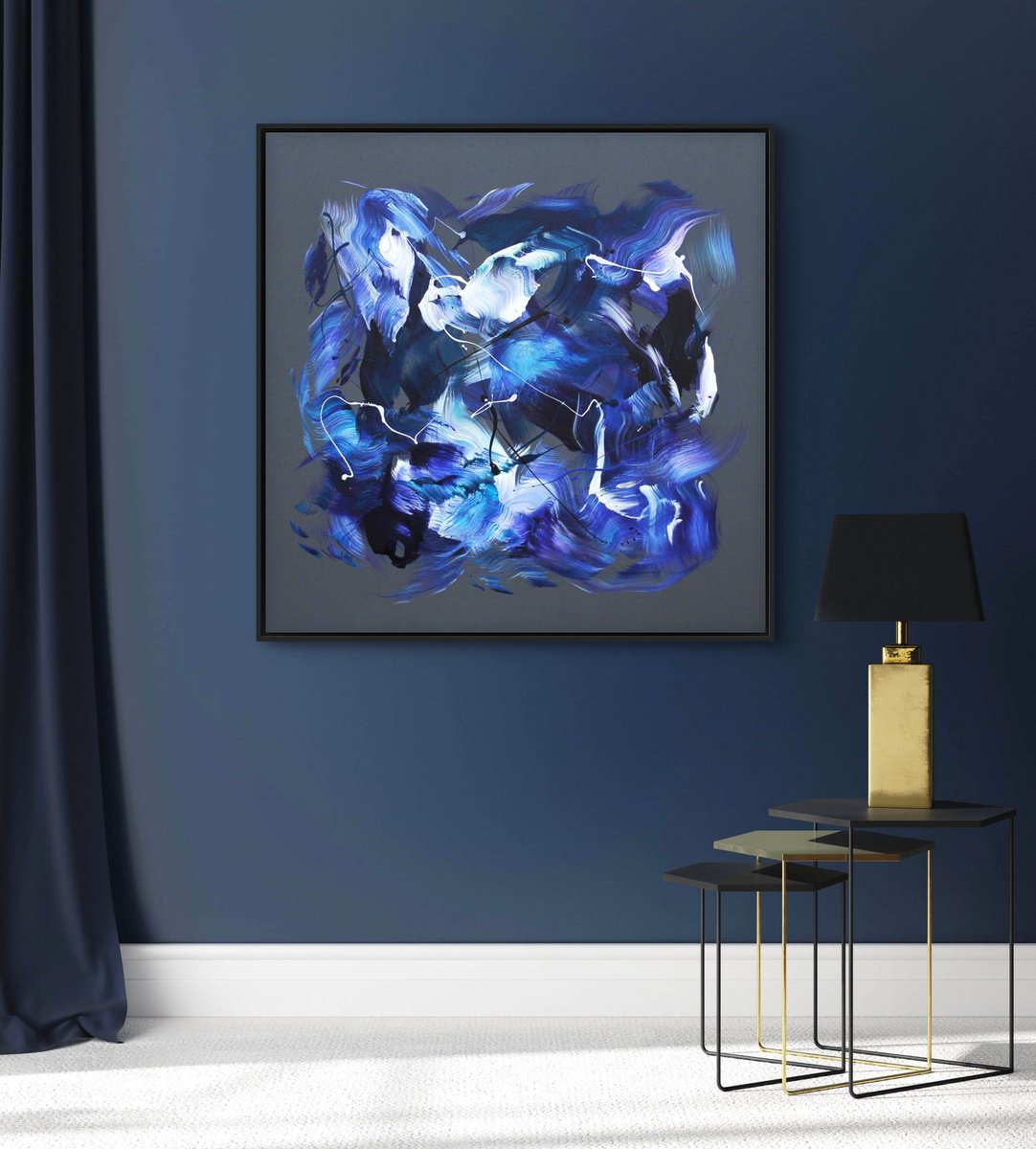 Expressive Abstract Acrylic Painting By Paresh Nrshinga Frsa, 40 X 40", My Blue Angel, Original Artwork