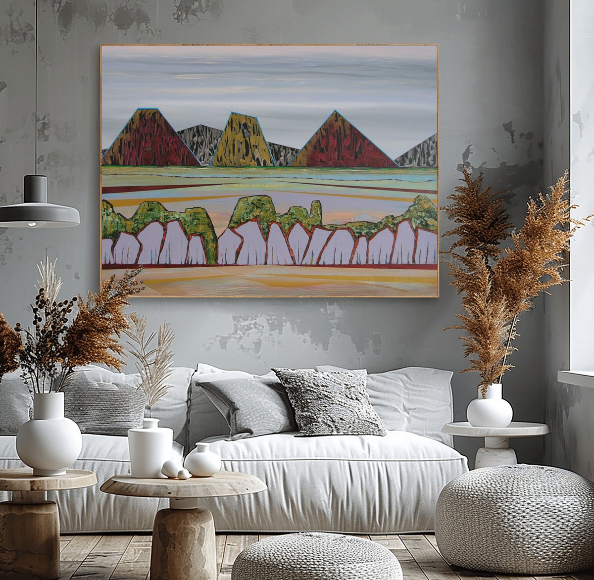 Abstract Landscape Acrylic Painting By Loretta Kaltenhauser, 48 X 36", Uncharted Territory, Original Artwork