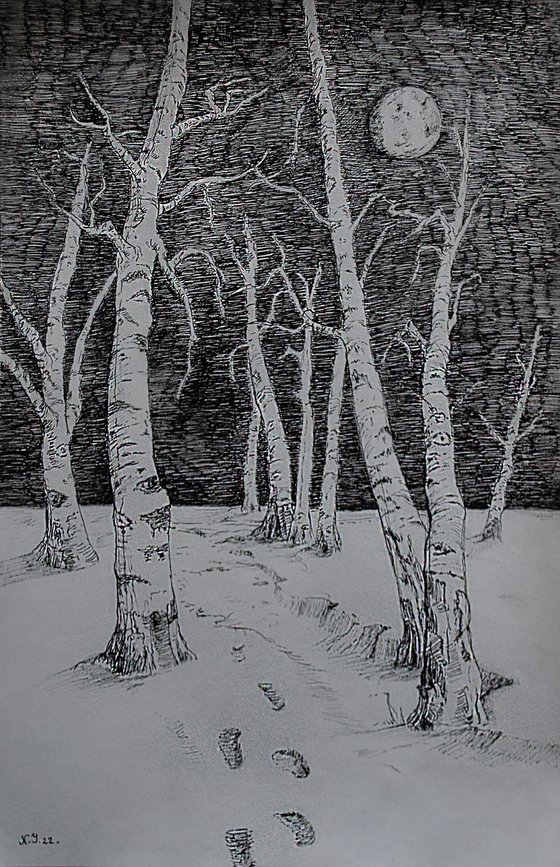 Birches in the Moonlight