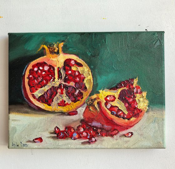 Pomegranate on blue