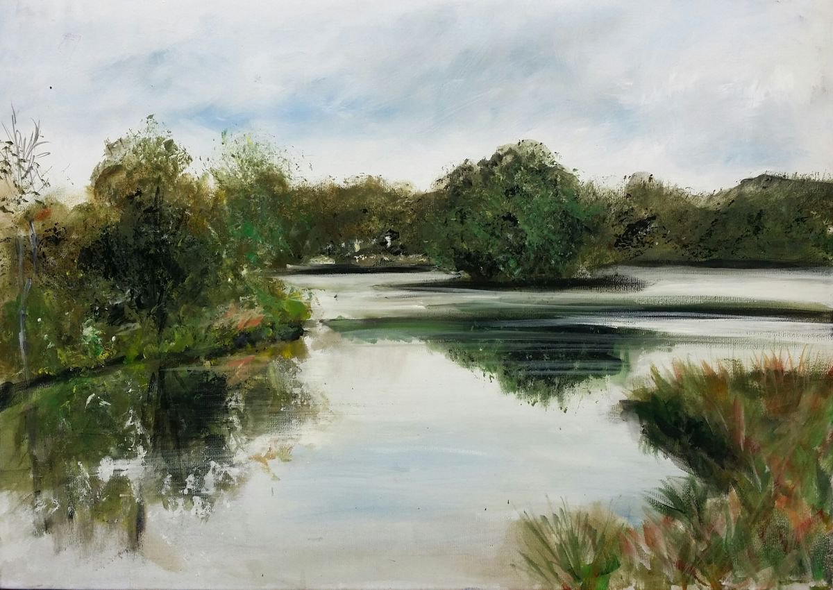 Impressionistic Landscape Acrylic Painting By Els Driesen, 28 X 20, De Flaas, Original Artwork