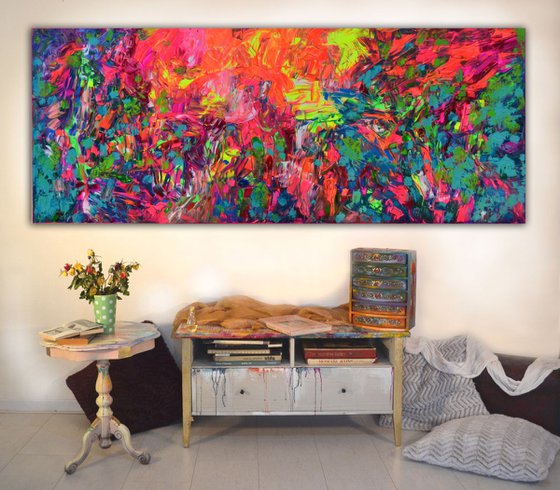 Gypsy Love Spell - 200x80 cm - Huge, Big Painting XXXL - Large Abstract, Supersized Painting - Ready to Hang, Hotel Wall Decor