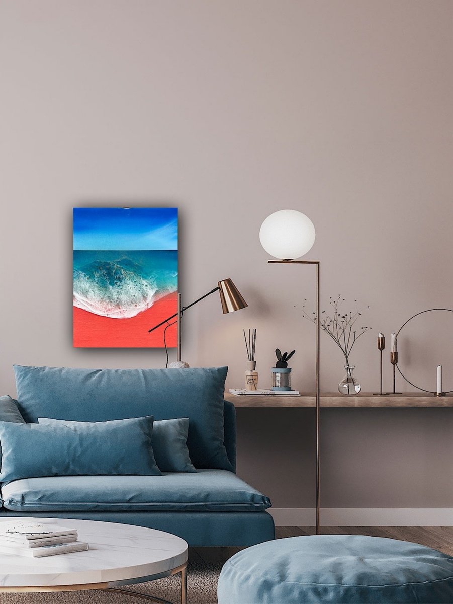 Organic Landscape Painting By Ana Hefco, 18 X 24, Pink Sand Beach - Elafonisi Beach Greece, Original Artwork