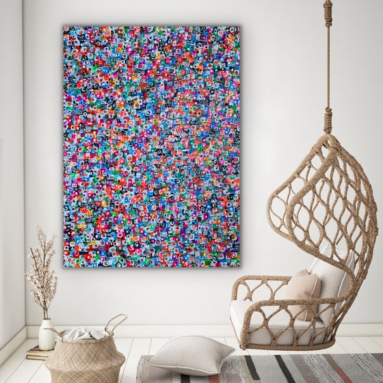 51''x 69''(130 x 175 cm), Life in Colors 38, blue, pink, cream, green black, neon huge pop art bright colors canvas art  - xxxl art - abstract art painting- extra large art