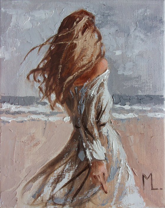 " BREEZE ... " SUN SKY SEA SAND liGHt  ORIGINAL OIL PAINTING, GIFT, PALETTE KNIFE