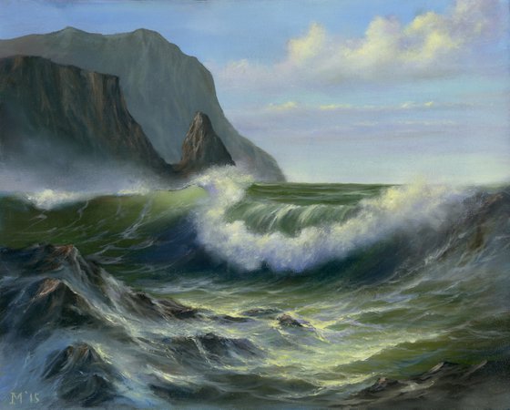 Stormy sea - ocean painting, seascape painting, storm, sea, wave