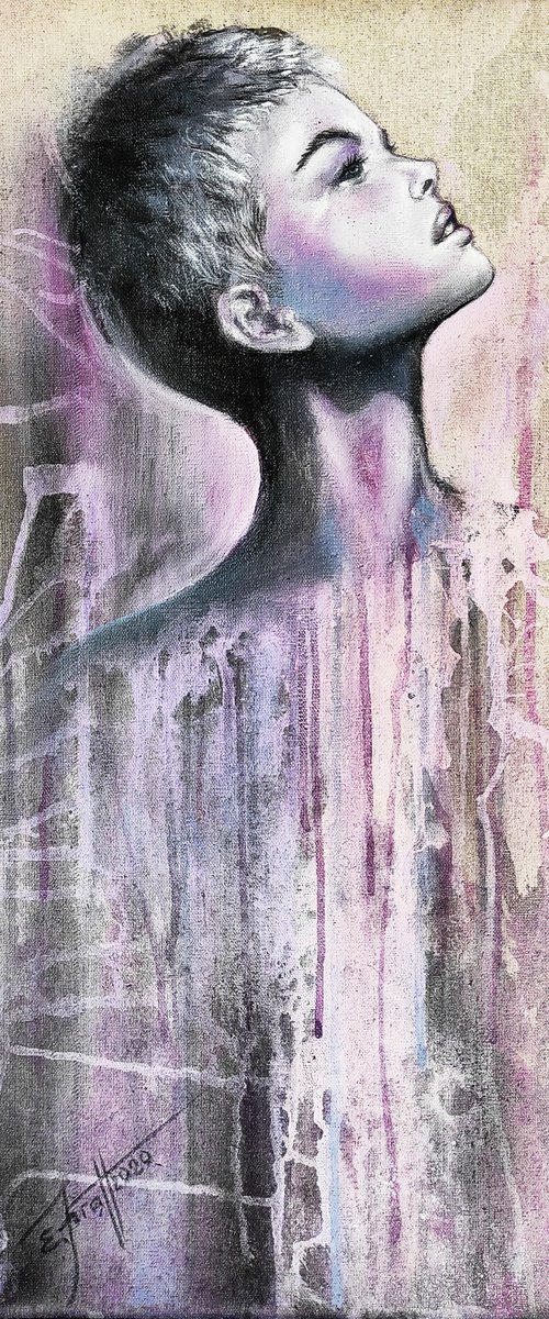 "Dusty rose"60x30x2cm,original oil,painting on canvas , ready to hang by Elena Kraft
