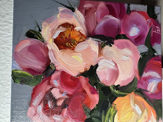 Bright Peonies on Grey