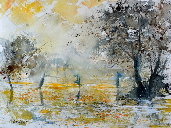 A meadow in mist watercolor