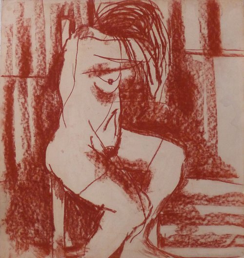 Nude in red, pastel on paper 50x47 cm by Frederic Belaubre