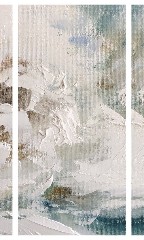 SERENITY 3 SET - Triptych macro peony. Abstraction in pastel colors. Air flower. Large petals. Spring. Freshness. Innocent. by Marina Skromova