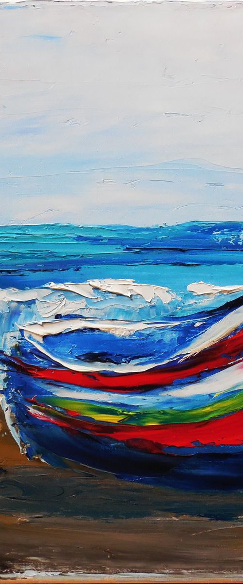 Fishing boat on a sea coast by Dmitry Fedorov