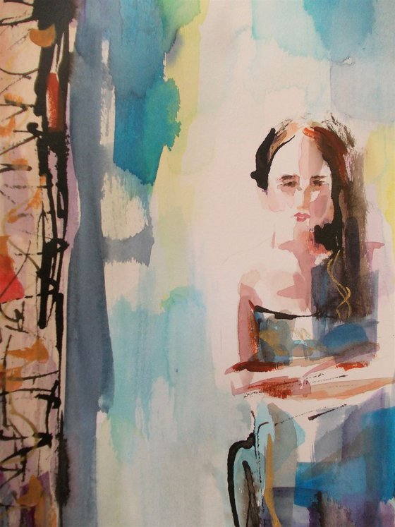 Echo- Woman Watercolor Mixed Media Painting