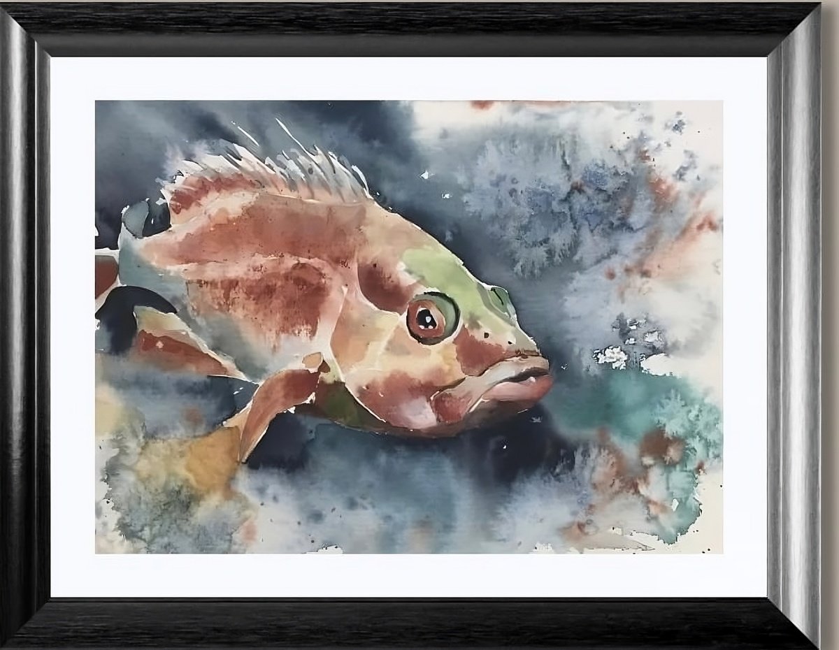 Illustrative Animal Watercolour By Natalia Butenko, 8 X 6", Sea Devil, Fish , Magic, Original Artwork
