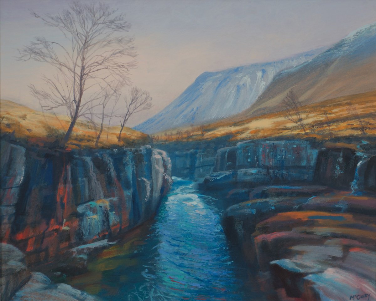 Expressive Landscape Acrylic Painting By Kevan Mcginty, 37 X 31", Winter Gorge, Etive, Original Artwork