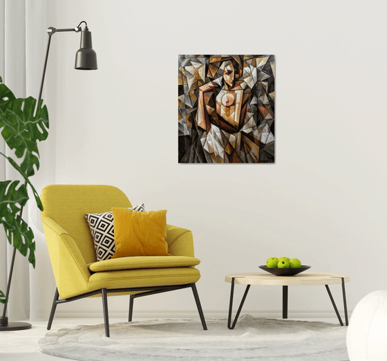 In front of the mirror (80x90cm, cubism, oil painting, ready to hang)